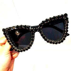 Black Cat Eye Rhinestone Handmade Sunglasses